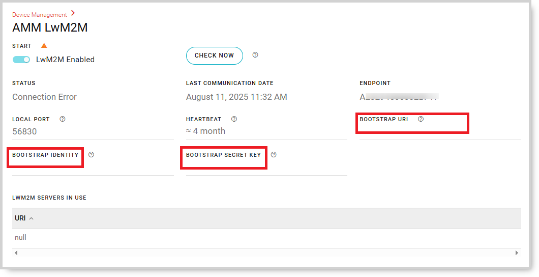 AMM LwM2M section on AOS Gateway