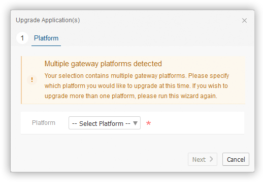 Upgrade Applications Platform Selection