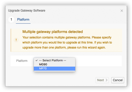 Upgrade Gateway Software Platform Selection