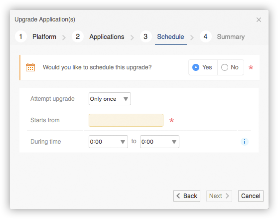 Upgrade Applications Scheduling