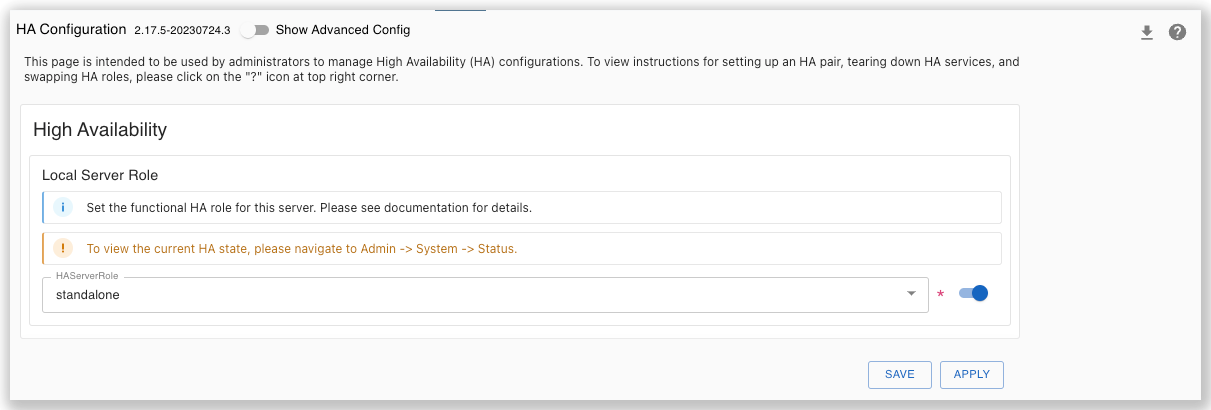 High Availability Panel for Standalone Server